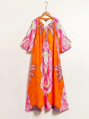 NWT Chiffon V Neck Plant String Maxi Dress